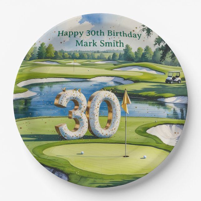 Golf 30. Geburtstag auf dem Golfplatz Pappteller (Vorderseite)
