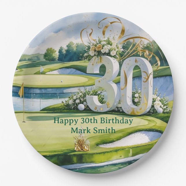 Golf 30. Geburtstag auf dem Golfplatz Pappteller (Vorderseite)
