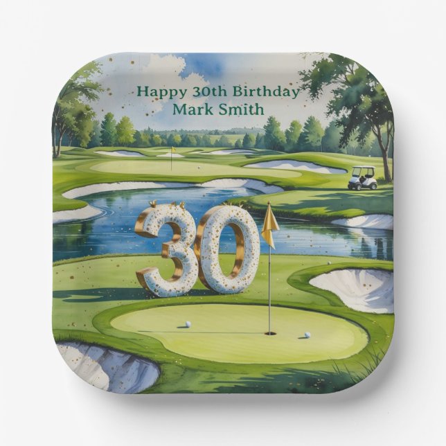 Golf 30. Geburtstag auf dem Golfplatz Pappteller (Vorderseite)