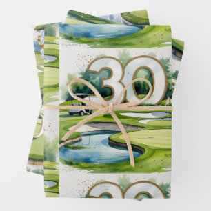 Golf 30. Geburtstag auf Golfplatz mit Nummer Geschenkpapier Set