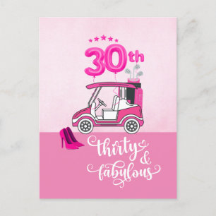 Golf 30. Geburtstag Golferin pinkes Thema Postkarte