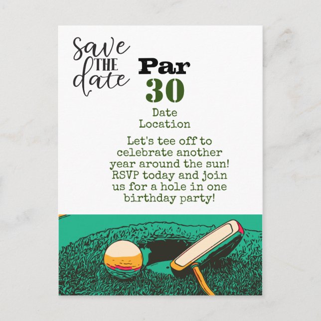 Golf 30. Geburtstag Party Save the Date Karte (Vorderseite)