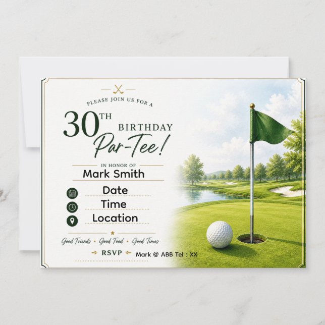 Golf 30. Geburtstagsfeier Einladung (Vorderseite)