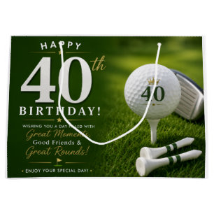 Golf 40. Geburtstag mit Golfbällen auf grünem Gras Große Geschenktüte