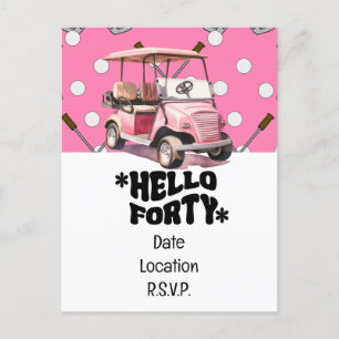 Golf 40. Geburtstag mit rosa Cart Frau Golfer Postkarte