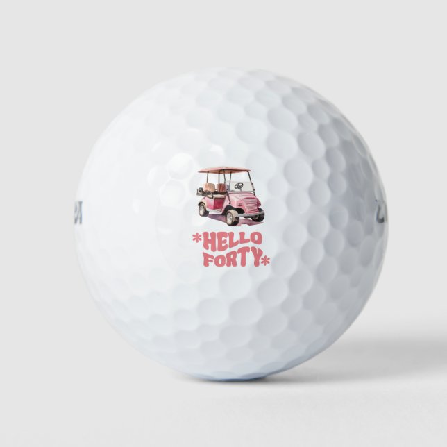 Golf 40. Geburtstag mit Rosa Karren Golfer Golfball (Vorderseite)