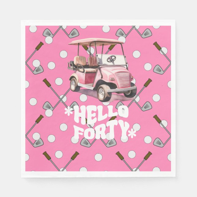 Golf 40. Geburtstag mit Rosa Karren Golfer Serviette (Vorderseite)
