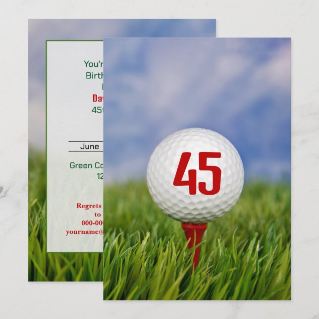 Golf 45. Geburtstagsparty Einladung (Vorne/Hinten)