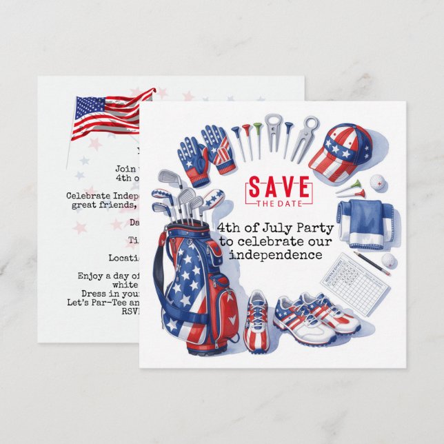 GOLF  4. Juli   Independence Day Golfer-Party   Save The Date (Vorne/Hinten)
