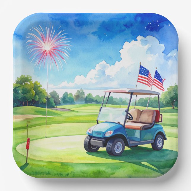 Golf 4. Juli-Party mit amerikanischer Flagge  Pappteller (Vorderseite)