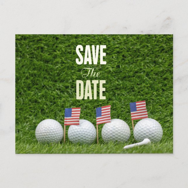 GOLF 4. Juli Save the Date mit Flagge Amerika Postkarte (Vorderseite)