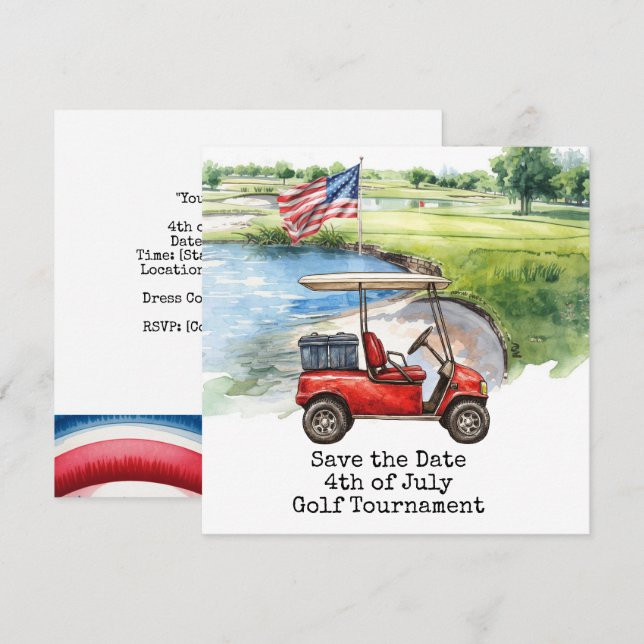 Golf 4th July Independence Day for golfer  Save The Date (Vorne/Hinten)