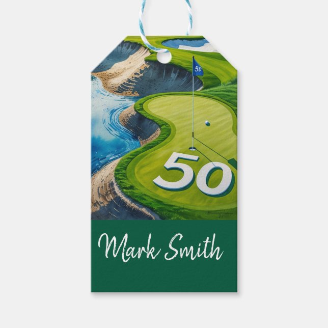 Golf 50. Geburtstag auf Golfplatz Geschenkanhänger (Vorderseite)