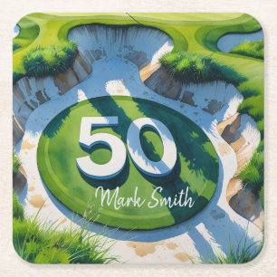 Golf 50. Geburtstag auf Golfplatz Rechteckiger Pappuntersetzer