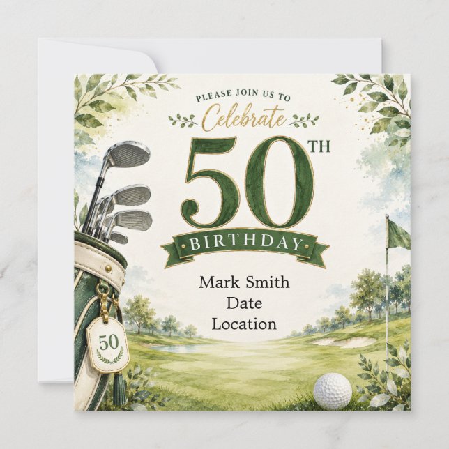 Golf  50. Geburtstag  Einladung (Vorderseite)