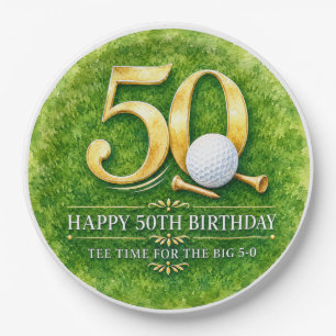 Golf 50. Geburtstag Golfer Gold 50 Wasserfarbe Pappteller