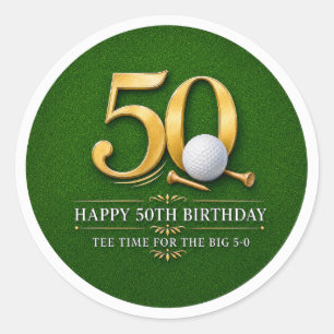 Golf 50. Geburtstag Golfer Gold 50 Wasserfarbe Runder Aufkleber