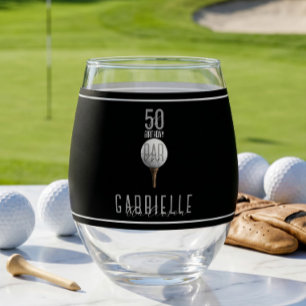 Golf 50. Geburtstag Golfer Meilenstein Elegante Pa Weinglas Ohne Stiel
