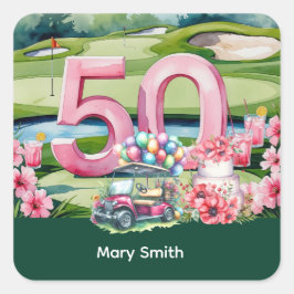 Golf 50. Geburtstag mit 50 Quadratischer Aufkleber