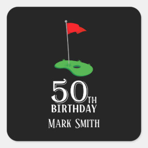 Golf 50. Geburtstag mit Golf Flag Quadratischer Aufkleber