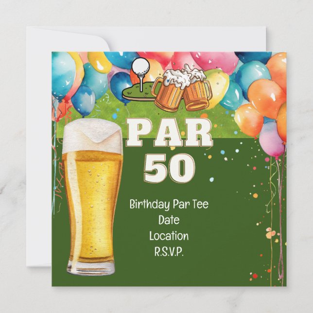 Golf 50. Geburtstag mit Golf und Bier Einladung (Vorderseite)