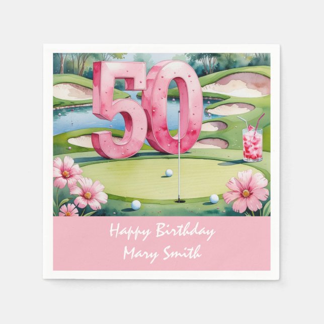 Golf 50. Geburtstag mit Nummer für Golfer Serviette (Vorderseite)