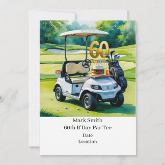 Golf 60. Geburtstag mit Golf Cart über Green Einladung