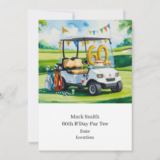 Golf 60. Geburtstag mit Golf Cart über Green Einladung