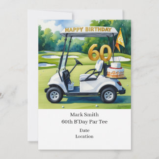 Golf 60. Geburtstag mit Golf Cart über Green Einladung