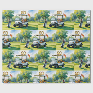 Golf 60. Geburtstag mit Golf Cart über Green Geschenkpapier