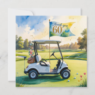 Golf 60. Geburtstag mit Golfwagen auf Grün Dankeskarte