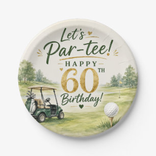 Golf 60. Geburtstag mit Golfwagen auf Grün  Pappteller