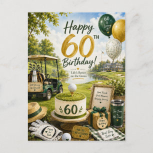 Golf 60. Geburtstag mit Golfwagen auf Grün Postkarte