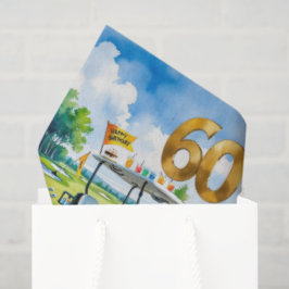 Golf 60. Geburtstag mit Golfwagen auf grünes Putti Seidenpapier