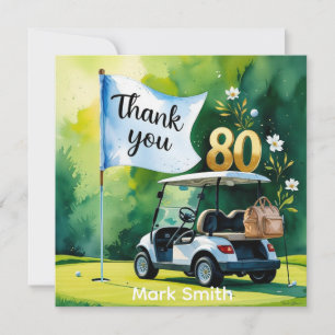 Golf 80. Geburtstag mit Golfwagen auf Grün Dankeskarte