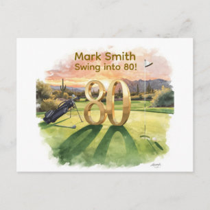 Golf 80. Geburtstag mit Golfwagen auf Putting Gree Postkarte