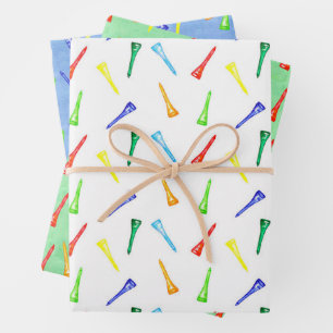 Golf Abschlag Golf Sport Bunt Grün Blau Geschenkpapier Set
