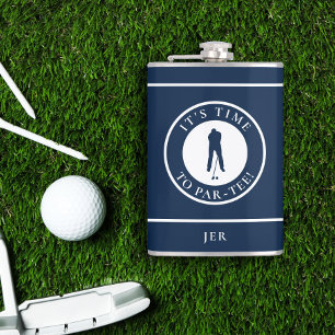 Golf Abschlag lustiger Golfer Monogramm Schwarz fü Flachmann
