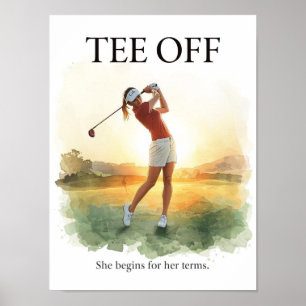 Golf Abschlag mit Golferin Poster