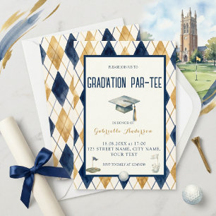 Golf Abschluss Par-Tee Grün Argyle Aquarell Einladung