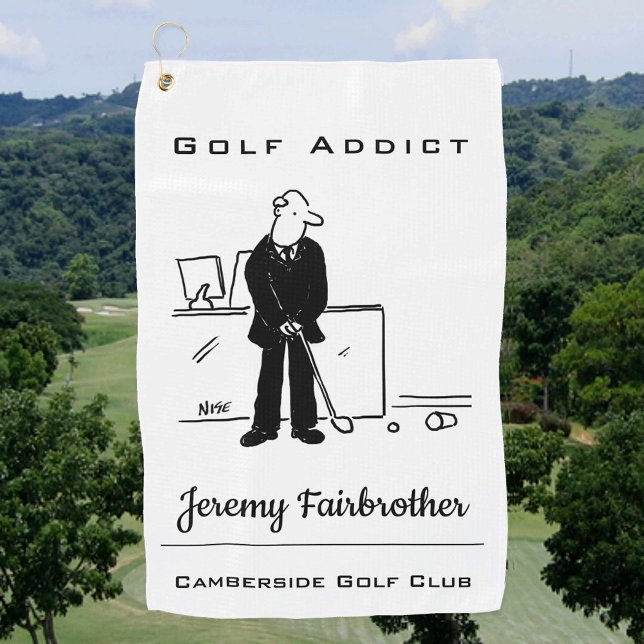 Golf Addict - Funny Golf Cartoon Golf Handtuch (Von Creator hochgeladen)