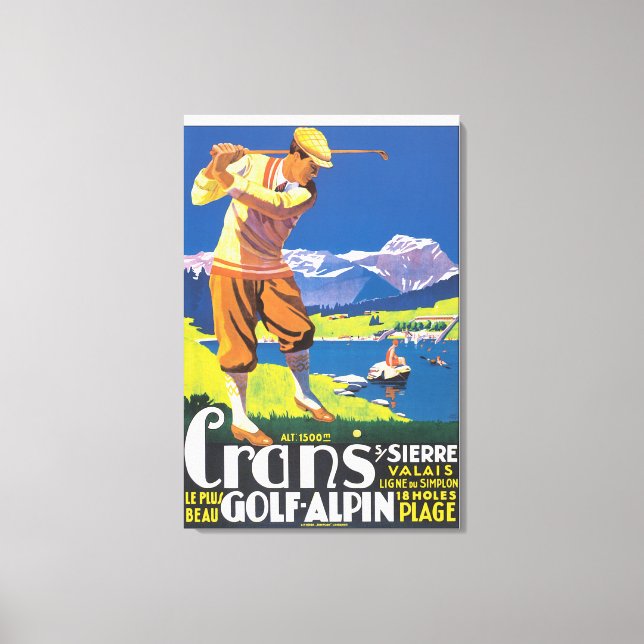 Golf Alpin Vintage Reiseplakat Leinwanddruck (Vorderseite)