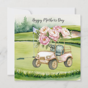 Golf am Muttertag mit Golfcart und Blumen Karte