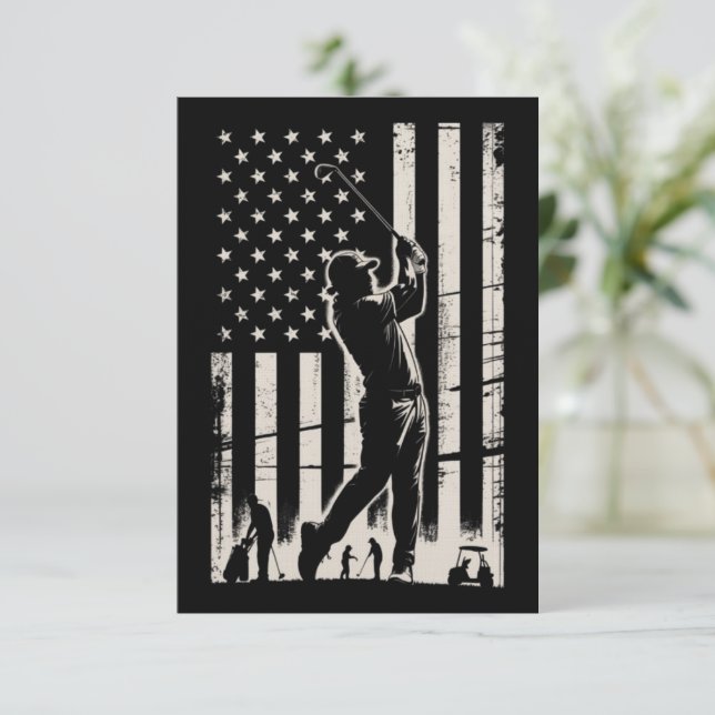 Golf American Flag Gifts Birthday Father's Day  Einladung (Stehend Vorderseite)