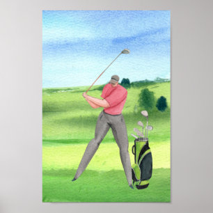 Golf Aquarellgolfer Golf auf Grün Poster