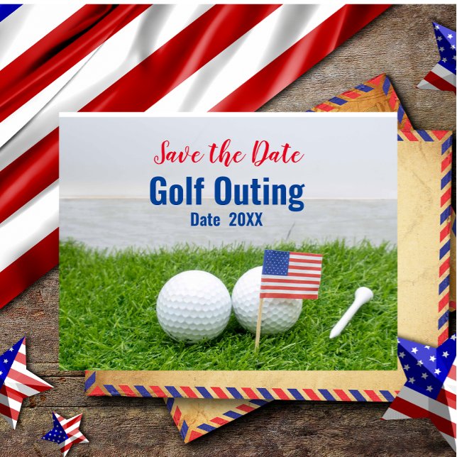 Golf Ausflug Termin vormerken mit der Flagge Ameri Postkarte (Von Creator hochgeladen)