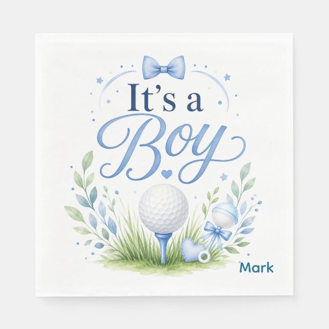 Golf Baby Boy Golfball Wasserfarben  Serviette (Vorderseite)