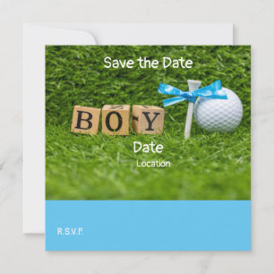 Golf Baby Duschboy mit blauem Band auf grün  Einladung