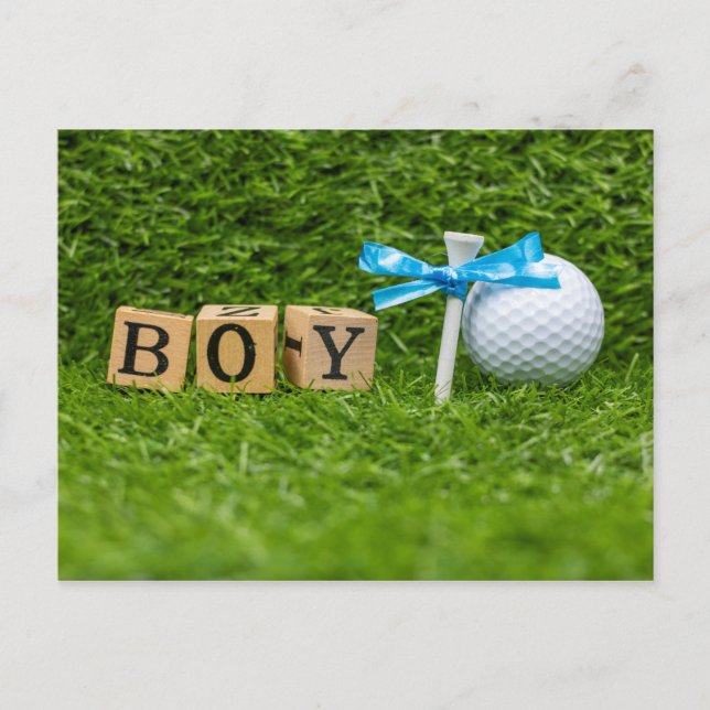 Golf Baby Duschboy mit blauem Band auf grün Postkarte (Vorderseite)