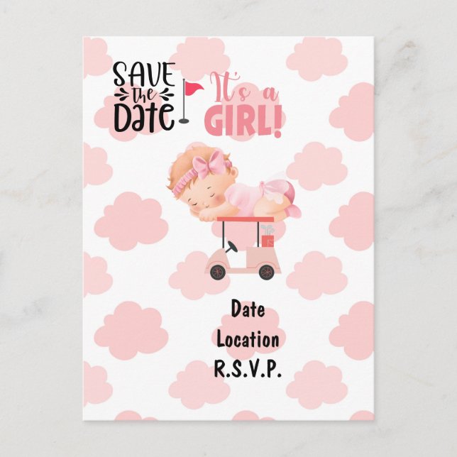 Golf Baby Dusche Baby Golfer Golfer pink Thema Postkarte (Vorderseite)